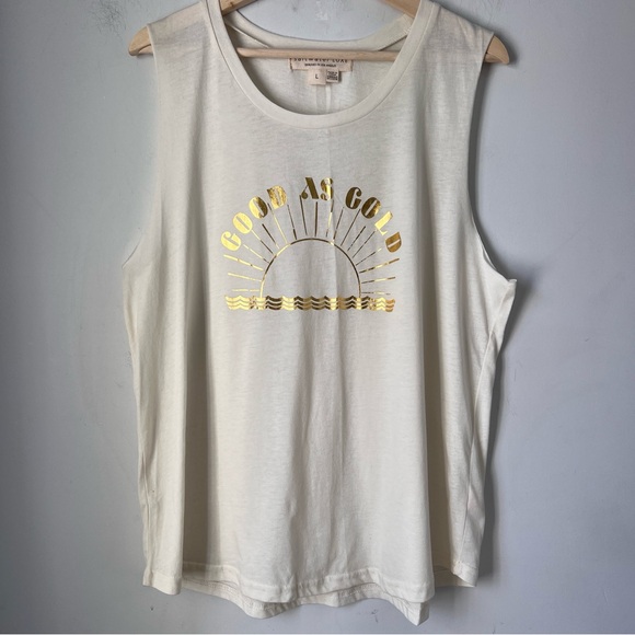Saltwater Luxe White and Gold Sleeveless Tee L - Picture 1 of 6